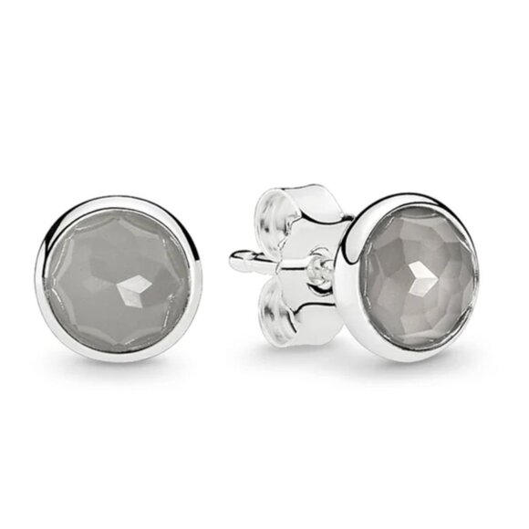 NIB Pandora Sterling Droplets Grey Moonstone June Birthstone Stud Earrings - Picture 1 of 4